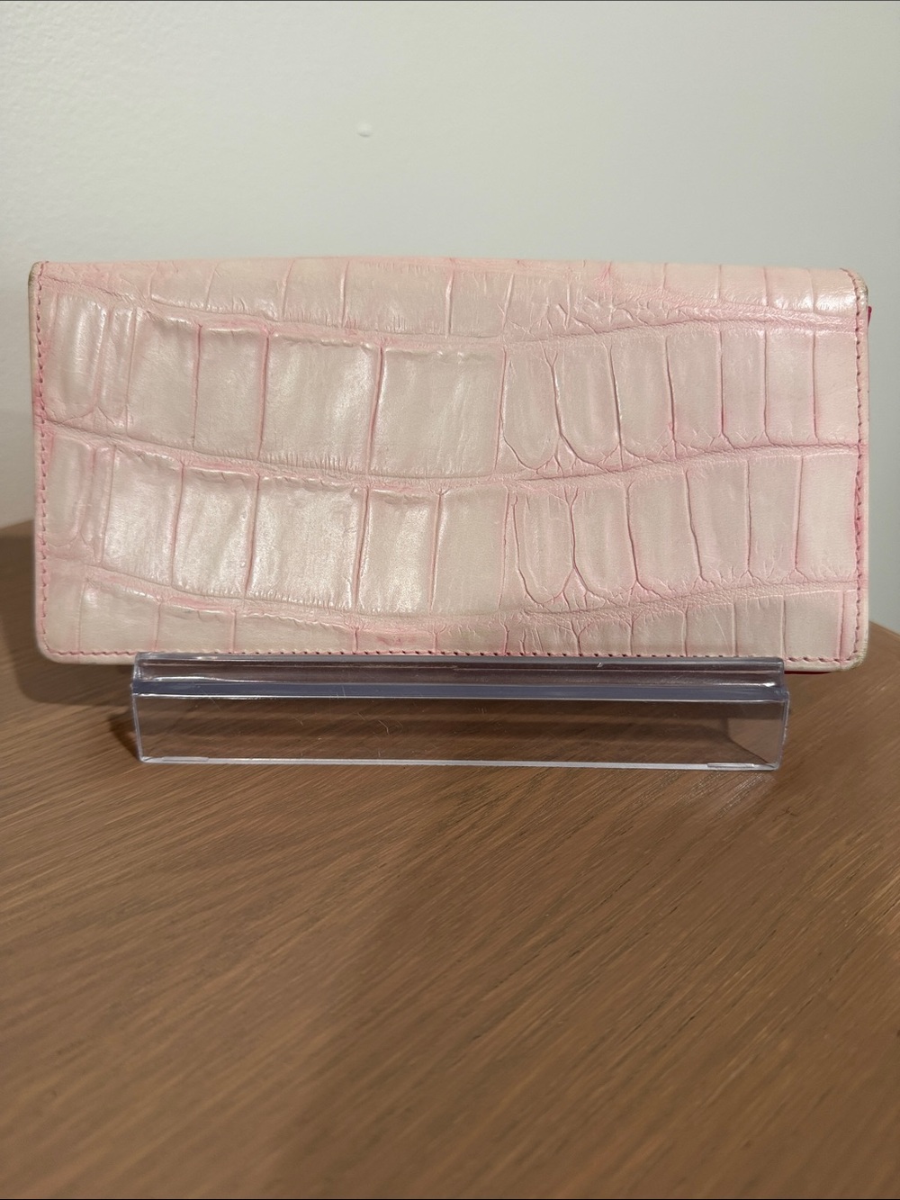 Brahmin Blush Pink Croc-Embossed and Pink Smooth Leather Long Bifold Wallet